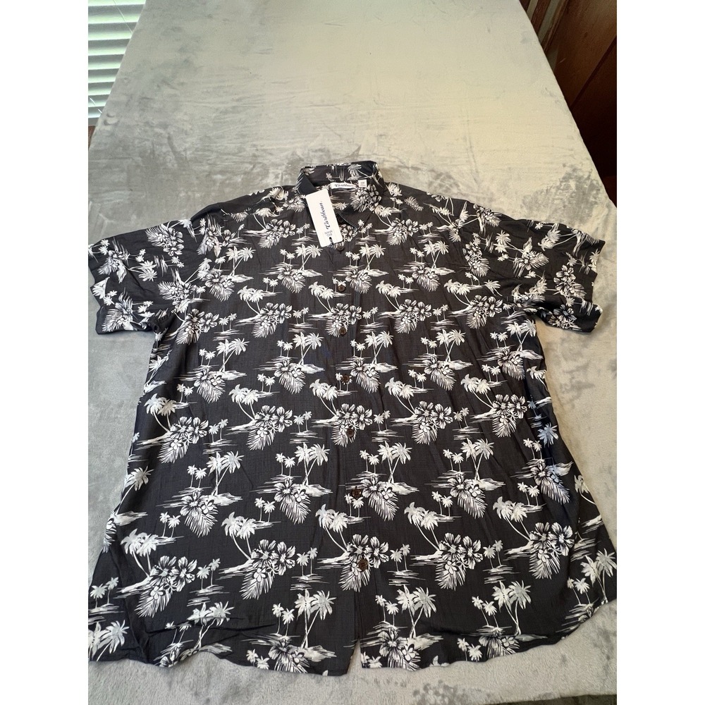 Caribbean Mens Shirt 3XB Gray White Hawaiian Camp Big Tall Tropical NWT